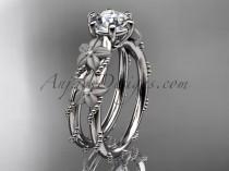 wedding photo -  14kt white gold diamond floral, leaf and vine wedding ring, engagement ring with "Forever Brilliant" Moissanite center stone ADLR66