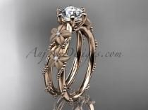 wedding photo -  14kt rose gold diamond floral, leaf and vine wedding ring, engagement ring with "Forever Brilliant" Moissanite center stone ADLR66