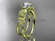 wedding photo -  14kt yellow gold diamond floral, leaf and vine wedding ring, engagement ring with "Forever Brilliant" Moissanite center stone ADLR66