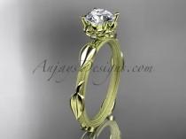 wedding photo -  14k yellow gold diamond vine and leaf wedding ring, engagement ring with a "Forever Brilliant" Moissanite center stone ADLR290