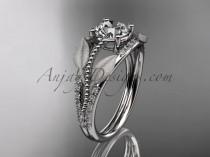 wedding photo -  14kt white gold diamond leaf and vine wedding ring, engagement ring with "Forever Brilliant" Moissanite center stone ADLR75