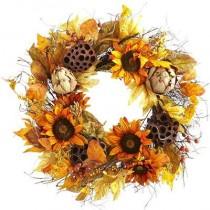 wedding photo - Faux Sunflower & Artichoke Wreath - 22" - Home Decor Ideas
