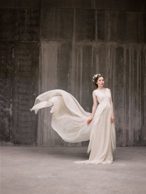 wedding photo - Zlata // Flowy Airy Wedding Dress - Chiffon Wedding Dress - Beige Wedding Gown - Bohemian Wedding Dress - Antique Wedding Dress - Vintage