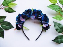 wedding photo - Blue Rose Hydrangea Flower Crown - Rose crown, wedding, bridesmaid, festival, floral crown, headband, halloween, day of the dead