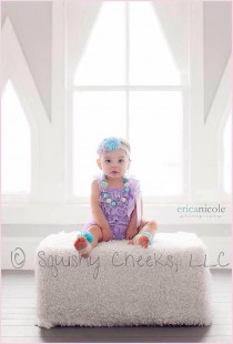 wedding photo - Purple and Aqua Lace Romper Outfit, Chunky Necklace, Headband and Barefoot Sandals - Newborns to Toddlers - 1st Birthday Outfit - Smash Cake