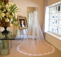 wedding photo - Blush Alencon Lace Veil, Cathedral Mantilla Veil, Cathedral Length Wedding Veils, Wedding Veils Mantilla, Mantilla Veil / Blush
