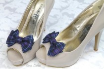 wedding photo - Tartan Bow Shoe Clips, Plaid Shoe Clip, Celtic Bow Clip Shoes, Purple Tartan Shoe Bows