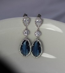 wedding photo - long sapphire bridal earring , montana earring , wedding blue earring