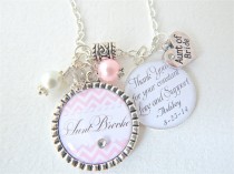 wedding photo - AUNT of the BRIDE Gift Personalized Key Chain Pink Chevron Aunt Quote Bridal accessories Engagement Gift Heart charm PERSONALIZED Jewelry