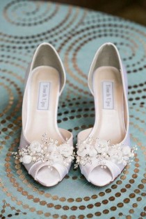 wedding photo - Handmade Wedding Shoes - Swarovski Crystals And Pearls - Choose From Over 100 Shoe Colors - Short Wedding Heel Peep Toe Shoes For Wedding