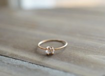 wedding photo - Herkimer Ring. Tiny Herkimer Diamond Quartz. Engagement Ring. Gold Herkimer Prong Ring. Delicate Everyday Quartz Jewelry. April Birthstone