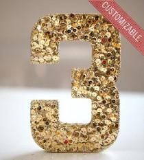 wedding photo - Gold Sequined Table Number