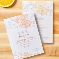 wedding photo - Antique Rose Scrolls - Signature White Textured Wedding Invitations In Burst Or Watermelon 