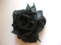 wedding photo - Black Rose,Linen Mesh Flower Broosh,Handmade Valentine/ Wedding Accessory,Gauze Linen Rose Brooch,Corsage Flower,Ready to ship,Shabby Chic