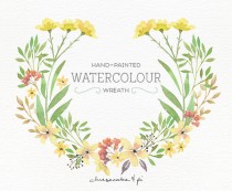wedding photo - Watercolor wreath: PNG floral clip art / flower wreath / Wedding invitation clip art / commercial use / Yellow & green / CM0076g