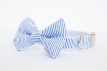 wedding photo - Seersucker Dog Bow Tie Collar (Bowtie) - Your choice of color