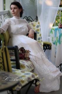 wedding photo - Lovely handmade Vintage Style  White Organic Cotton Lace Wedding Dress - - Elizabeth 2016- AM19870020