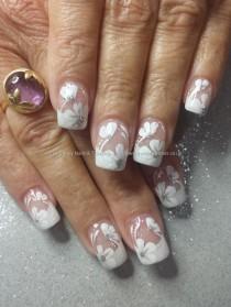 wedding photo - Eye Candy Nails & Training - White Acrylic Tips With One Stroke Flower Nail Art By Elaine Moore On 25 June 2015 At 01:18