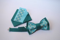 wedding photo -  Pocket square Bow tie Hand embroidered bowtie and matching pocket square Great for wedding, special event and party Set for best man Groom