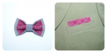 wedding photo -  Gray EMBROIDERED bow tie and matching pocket square Purple Burgundy Vinous Pre tied bow tie Pre folded pocket squares Men Boys Groom Wedding