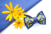 wedding photo - EMBROIDERED BLUE bow tie with bright yellow flowers For Stylish men Women's fashion Independance day in Ukraine Boyfriend's gift Boys ties