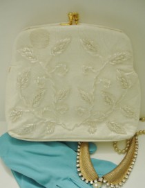 wedding photo - Vintage Walborg Mid Century White Patent Beaded Purse/Handbag/clutch for Wedding/Event/Prom