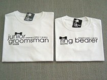 wedding photo - SALE - Classic Junior Groomsman and Ring Bearer Personalized Black Bow Tie Wedding T-Shirts : 2 Shirts For 25 Dollars