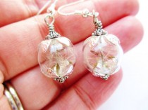 wedding photo - Dandelion Seed Glass Orb Terrarium Earrings, In Silver or Bronze, Bridesmaid Gifts, Nature Inspired Jewelry
