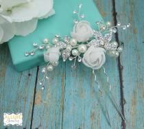 wedding photo - WEDDING HAIR PIN, bridal hair accessories, pearl flower rhinestone hairpin, bridal hair pearl, bridal hairpins, wedding hairpins,headpieces