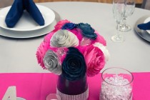 wedding photo -  Navy blue, hot pink and silver wedding table centerpieces, Reception decor, Bridal shower decor, baby shower decor, silver wedding decor
