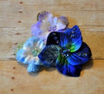 wedding photo - Single Grouped Velvet Flowers-Blue Shades