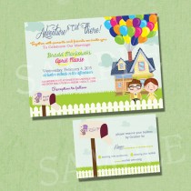 wedding photo - UP Wedding Invitation Set Featuring Carl and Ellie, Their Mailbox, and Carl and Ellie's House-Inspired by Disney Movie UP--4x6 or 5x7 inches