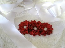 wedding photo - White Three Inch Wide Satin Wedding Sash with Red Satin Flowers and Gorgeous Rhinestone Accents Christmas Wedding Sash  Custom Order