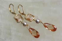 wedding photo - Sale 15 % - enter coupon code - AUGUST15OFF- Champagne Chandelier Earrings - Gifts idea, Trending Jewelry