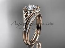 wedding photo -  14kt rose gold diamond celtic trinity knot wedding ring, engagement set CT7126S