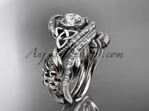 wedding photo -  14kt white gold diamond celtic trinity knot wedding ring, engagement set CT7211S