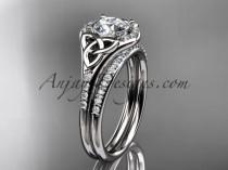 wedding photo -  14kt white gold diamond celtic trinity knot wedding ring, engagement set CT7126S