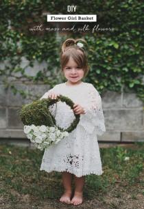 wedding photo - DIY Flower Girl Basket with Moss and Silk Flowers