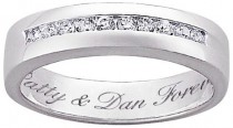 wedding photo - Sterling Silver Engraved CZ Wedding Band - Silver