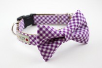 wedding photo - Purple Gingham Dog Bow Tie Collar