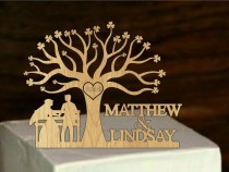 wedding photo -  Wedding Cake Topper Silhouette and custom Mr & Mrs Personalized with first Name rustic wedding cake topper , bride and groom - Tree of life