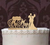 wedding photo -  Custom Wedding Cake Topper Monogram Personsalized Silhouette With Your Last Name, wedding date,