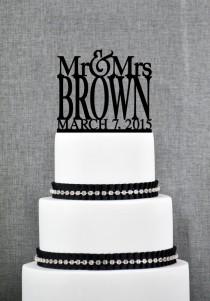wedding photo - Modern Last Name Wedding Cake Topper with Date, Unique Personalized Wedding Cake Topper, Elegant Custom Mr and Mrs Cake Topper - (S015)