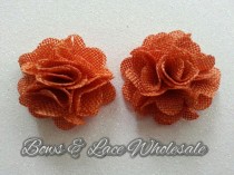 wedding photo - 2" Burnt Orange Burlap Flowers, Set of 2, Rustic, Textured DIY Flower