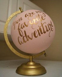 wedding photo - Hand Painted 12" Wedding Globe, Shabby Chic, Gold Hand Lettering -- Custom Made To Order