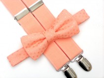 wedding photo - Peach bow tie and suspender set, ring bearer outfit, boys wedding outfit, wedding suspenders, peach wedding, toddler bow tie and suspenders