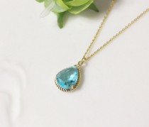 wedding photo - Aquamarine necklace, Gorgeous Drop ,stone in twisted bezel, light blue, B0083-G