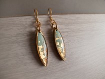 wedding photo - Mint Gold Marquise Dangle Earrings - Gift for Her - Bridesmaid Gift