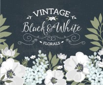 wedding photo - Vintage Black and White floral wedding invitation clip art collection: hand drawn wreaths, flowers, patterns / Vector, PNG, JPG / CM0049