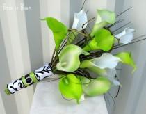 wedding photo - Wedding Bouquet Real Touch Calla Lily Lime Green White Damask Bridal Bouquet